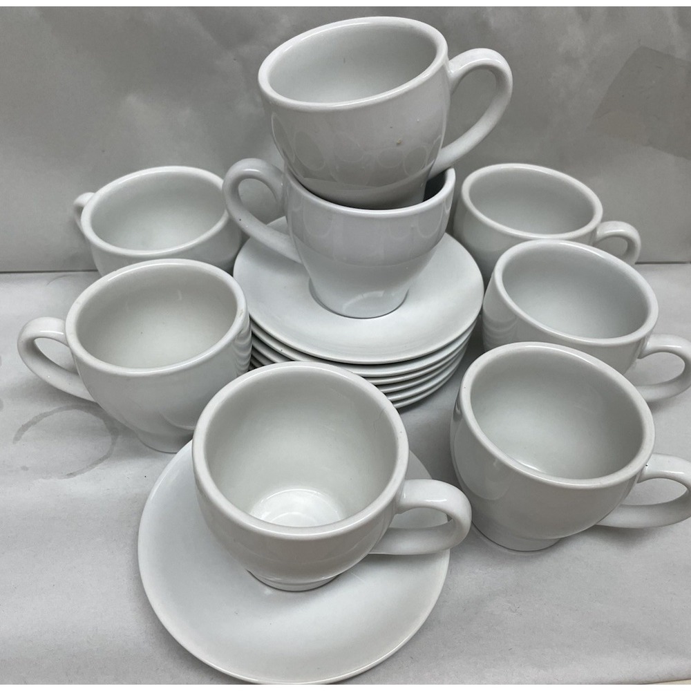 Pottery Barn Great White Espresso Set of 8 Cups and 7 Saucers White